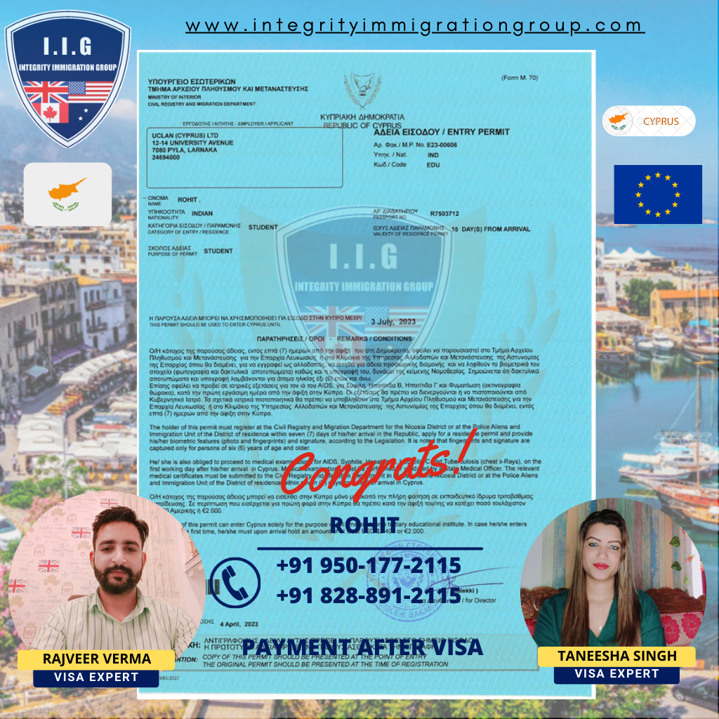 Cyprus Study Visa - Europe - Payment After Visa - Rajveer Verma