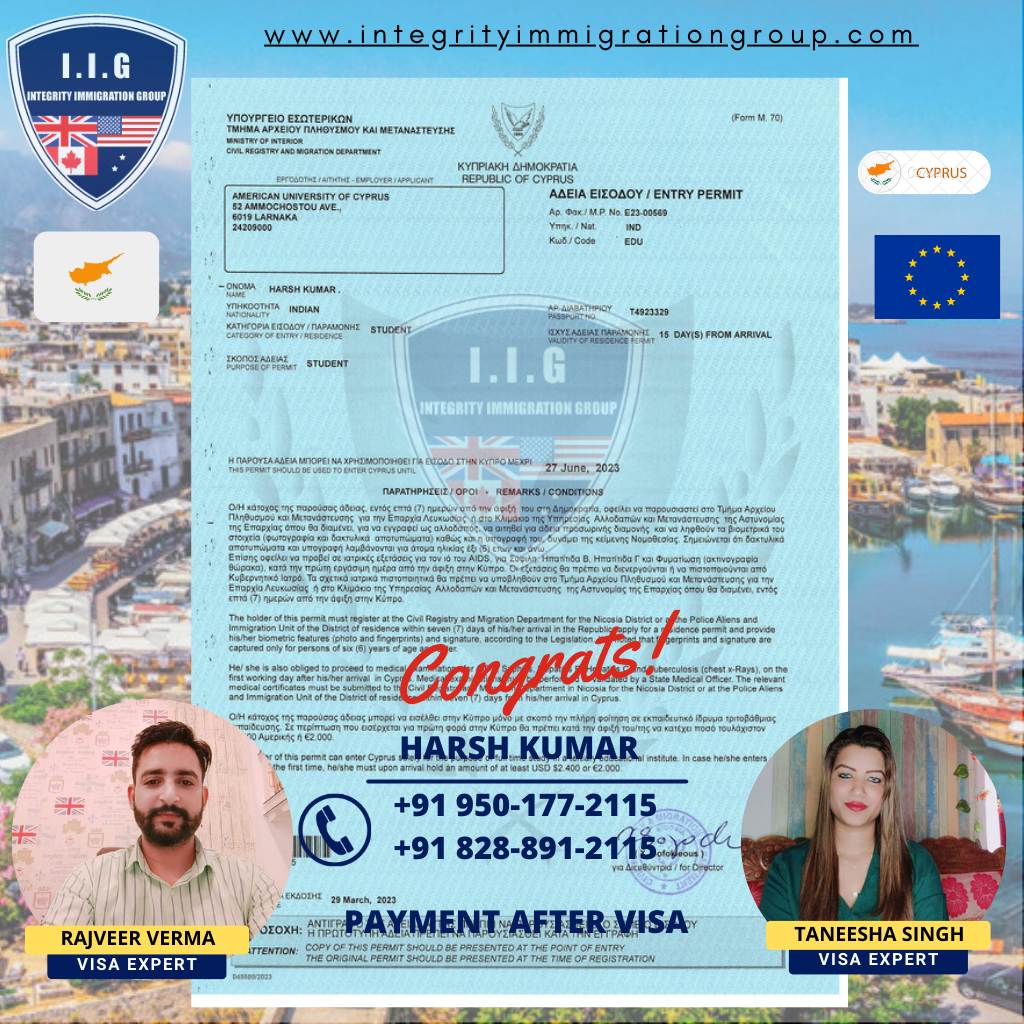 Cyprus Study Visa - Europe - Payment After Visa - Rajveer Verma
