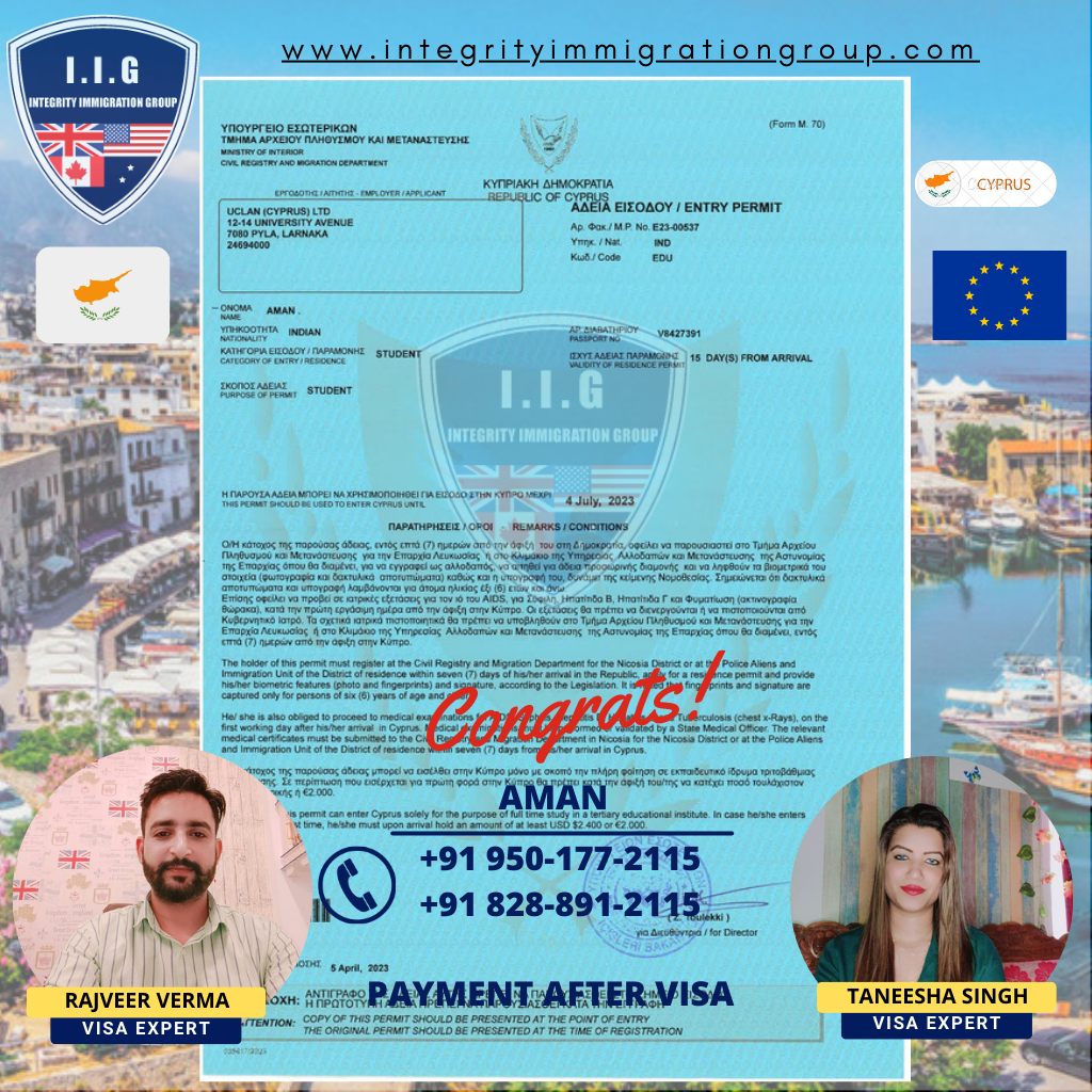 Cyprus Study Visa - Europe - Payment After Visa - Rajveer Verma