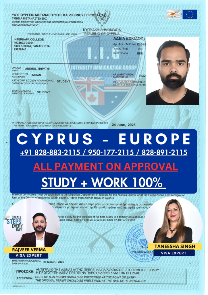 Cyprus Study Work Visa - Anshul Tripathi - Integrity Immigration Group- Rajveer Verma