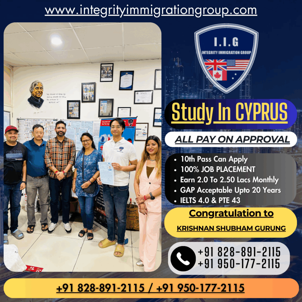 Cyprus - Europe - Schengen Study + Shubham Gurung - Work Visa - Integrity Immigration Group - Rajveer Verma