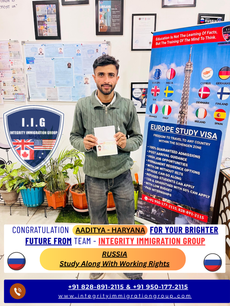 Integrity Immigration Group - Russia Study Work Visa - Aaditya Haryana - Ambala