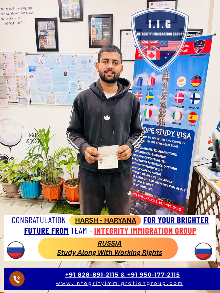 Integrity Immigration Group - Russia Study Work Visa - Harsh Haryana - Ambala