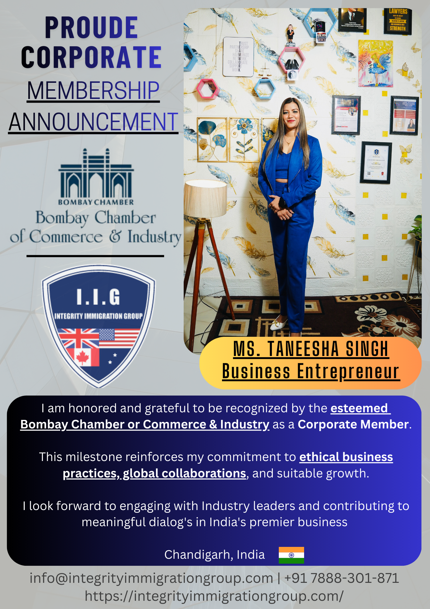 Bombay Chamber of Commerce & Industry - BCCI - Integrity Immigration Group - Taneesha Singh - Rajveer Verma